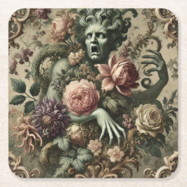 Opernopulenz - gotisches, florales Barockkissen Rechteckiger Pappuntersetzer