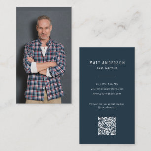 Opernsänger Modernes Foto QR Code Navy Blue Visitenkarte