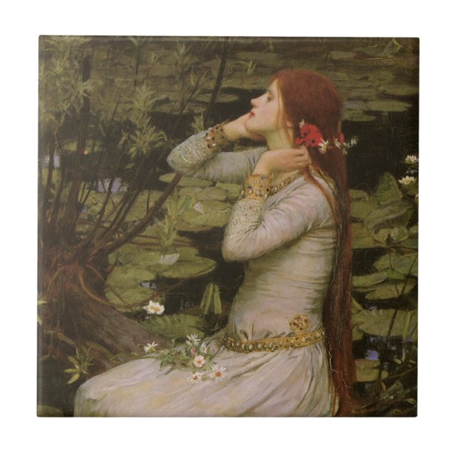 Ophelia am Teich von John William Waterhouse Fliese (Vorderseite)