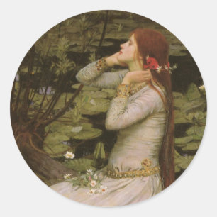 Ophelia am Teich von John William Waterhouse Runder Aufkleber