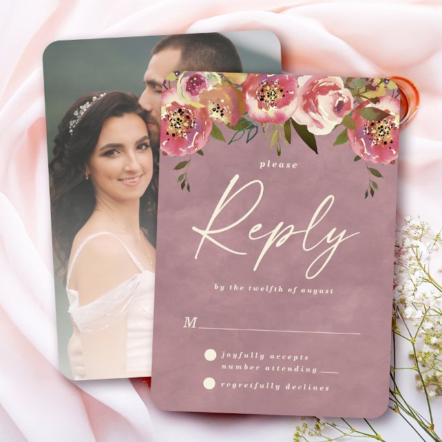 Ophelia Cotattaccore Dusty Pink UAWG Reply Card RSVP Karte (Say "I DO" to Romantic Watercolor Florals and a Cottagecore Vibe with the Ophelia Wedding Suite.)