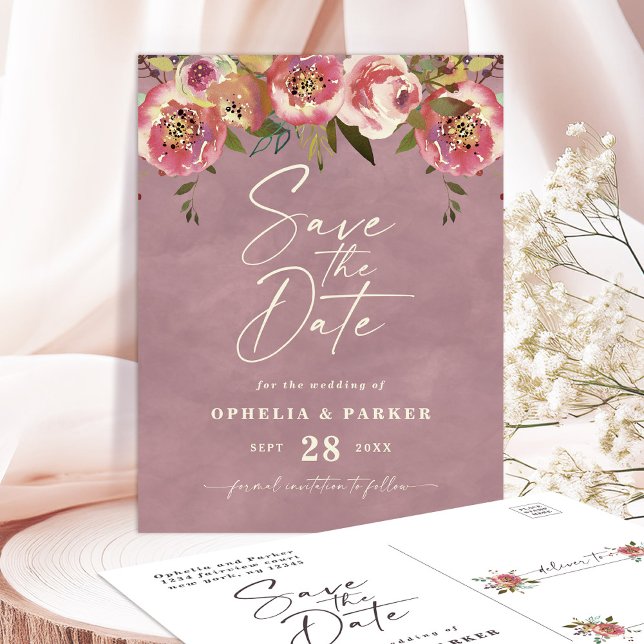 Ophelia Cotattacore Blumenhochzeit retten Datum Ankündigungspostkarte (Say "I DO" to Romantic Watercolor Florals and a Cottagecore Vibe with the Ophelia Wedding Suite.)