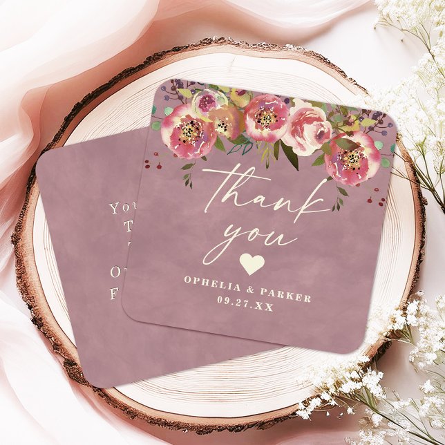 Ophelia Cotattcore Dusty Pink Floral Vielen Dank Mitteilungskarte (Say "I DO" to Romantic Watercolor Florals and a Cottagecore Vibe with the Ophelia Wedding Suite.)