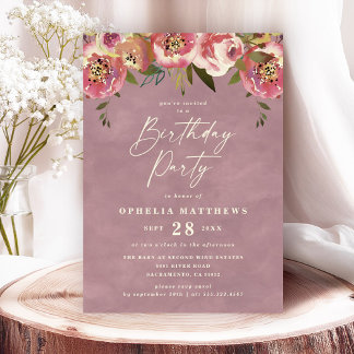 Ophelia Cotattcore Pink Floral Geburtstagsparty Einladung