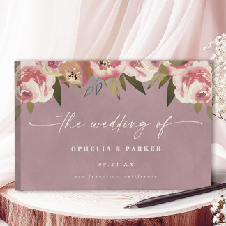 Ophelia Cottagecore Dusty Pink Floral Wedding Gästebuch
