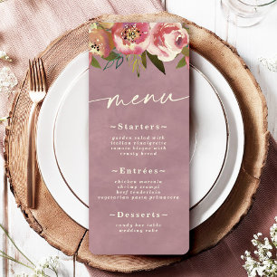 Ophelia Cottagecore Staubrosa Florale Hochzeit Menükarte