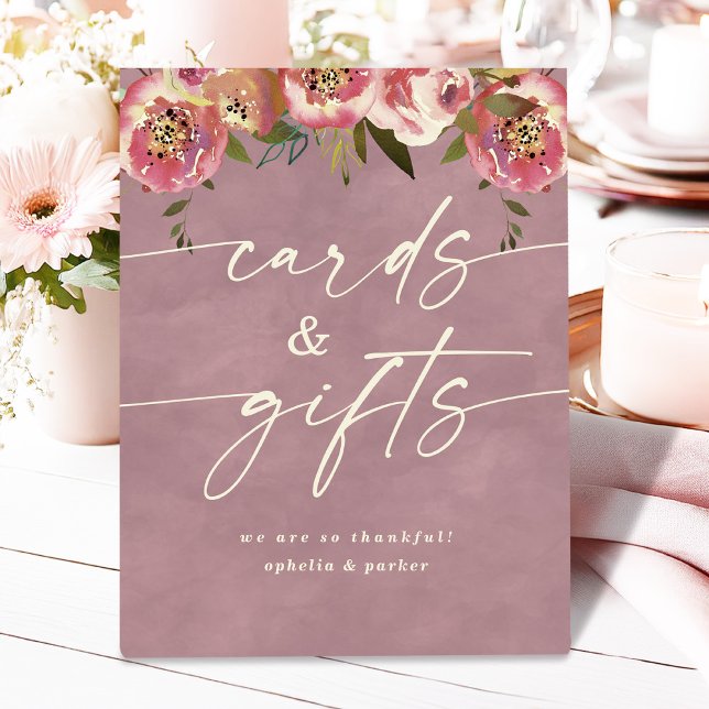 Ophelia Dusty Pink Blumenkarten und Geschenke Hoch Sockelschild (Say "I DO" to Romantic Watercolor Florals and a Cottagecore Vibe with the Ophelia Wedding Suite.)