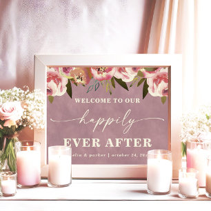 Ophelia Dusty Pink Floral Hochzeits-Schild 'Happil Poster