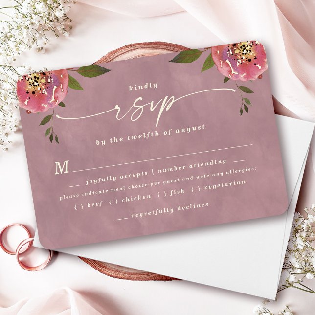 Ophelia Dusty Pink Wedding Meal Choice RSVP Karte (Say "I DO" to Romantic Watercolor Florals and a Cottagecore Vibe with the Ophelia Wedding Suite.)