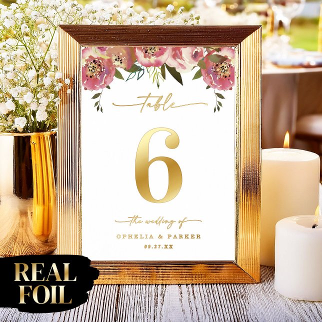 Ophelia Elegante Ral Gold Hochzeitsreise zur Tisch Foliendrucke (Say "I DO" to Romantic Watercolor Florals and a Cottagecore Vibe with the Ophelia Wedding Suite.)