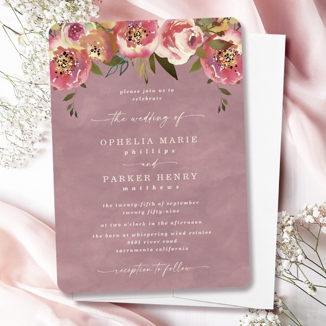 Ophelia Floral Cotattaccore Monogram Wedding Einladung (Say "I DO" to Romantic Watercolor Florals and a Cottagecore Vibe with the Ophelia Wedding Suite.)