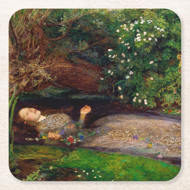 Ophelia, John Everett Millais, 1851-1852 Rechteckiger Pappuntersetzer (Vorderseite)
