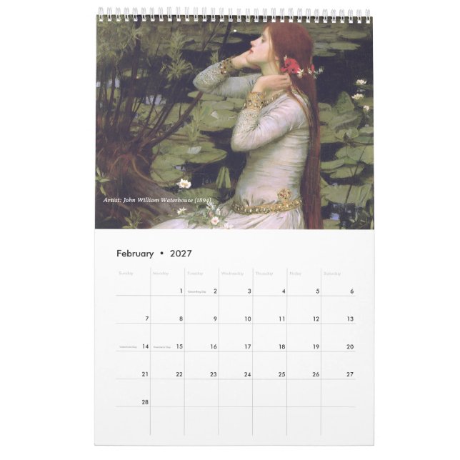 Ophelia Klassischer Kunstkalender Kalender (Feb 2027)