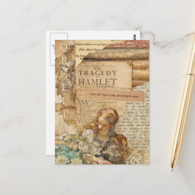 Ophelia Mixed Media Collage Postkarte (Vorderseite/Rückseite Beispiel)