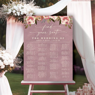 Ophelia Pink Alphabetische Hochzeitstabelle Poster