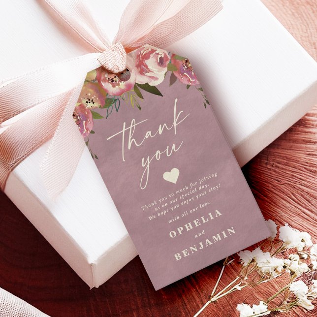 Ophelia Pink Floral Wedding Danke mit Foto Geschenkanhänger (Say "I DO" to Romantic Watercolor Florals and a Cottagecore Vibe with the Ophelia Wedding Suite.)