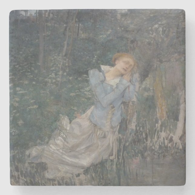 Ophelie (Wehende Frau) (von Jules Bastien-Lepage) Steinuntersetzer (Vorderseite)