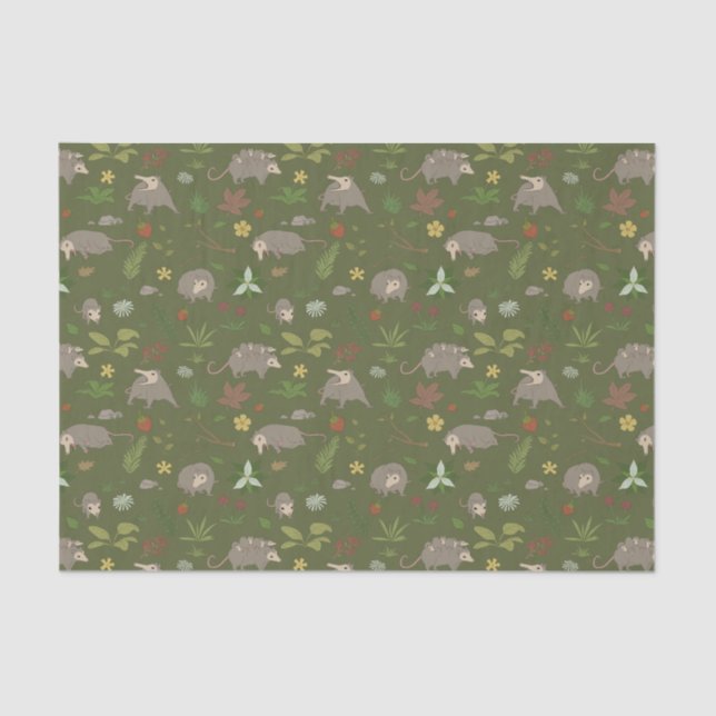 Opossum auf einem Berry Field in Green Seidenpapier (Vorderseite)