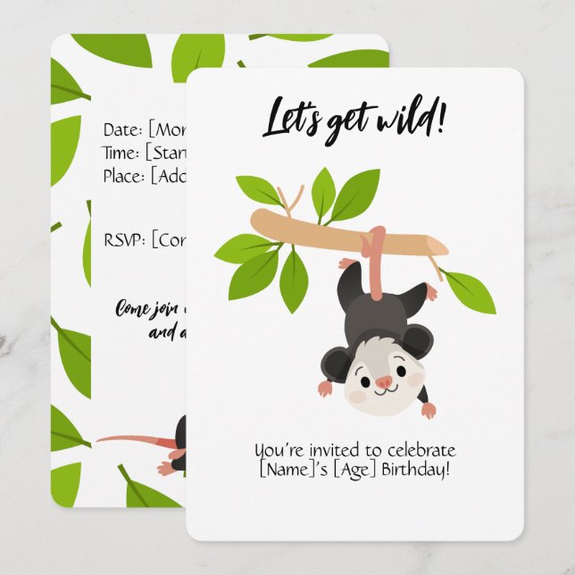 Opossum Birthday Invitation Einladung (Vorne/Hinten)