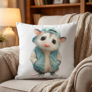 Opossum Birthday Pillow • Woodland Animal Decor Kissen