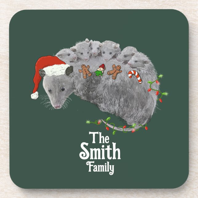 Opossum Christmas Baby Possum in Lights ummantelt Getränkeuntersetzer (Vorderseite)