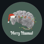 Opossum Christmas Baby Possum in Lights ummantelt Runder Aufkleber<br><div class="desc">Eine handgezeichnete Opossum Mama oder Papa mit mehreren Babypossummen,  die Weihnachtsmannmützen tragen und Weihnachtskekse genießen,  Lebkuchenmann,  Lebkuchenmädchen,  Weihnachtsbaum,  alles während sie in Weihnachtsbeleuchtung in Rot und Grün verpackt werden!</div>