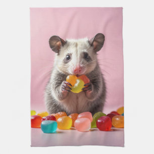 Opossum Eating Gummy Sweeties Geschirrtuch
