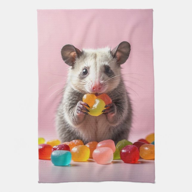 Opossum Eating Gummy Sweeties Geschirrtuch (Vertikal)