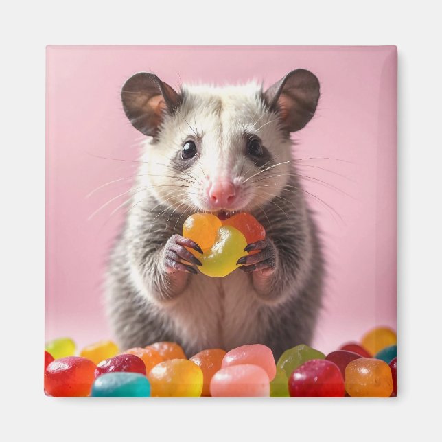 Opossum Eating Gummy Sweeties Magnet (Vorne)