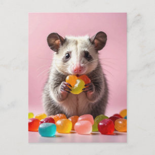 Opossum Eating Gummy Sweeties Postkarte
