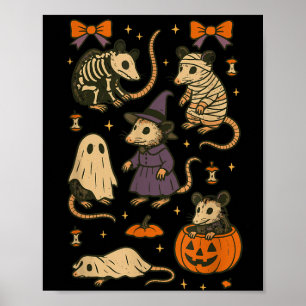 Opossum Halloween Hexe Mumie Skelett Geist  Poster