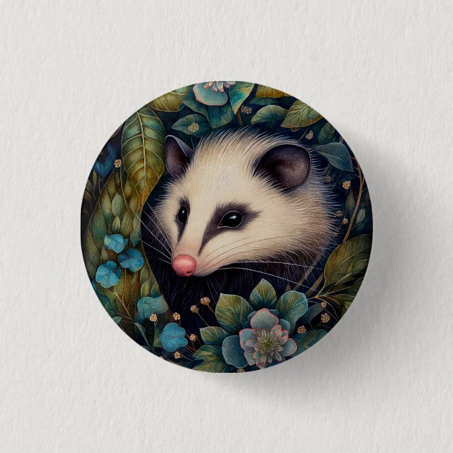 Opossum in den Brombeeren Knopf Button (Vorderseite)