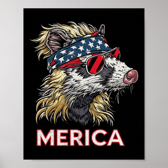 Opossum Possum - Patriotische USA 4. Juli Amerika Poster (Vorne)