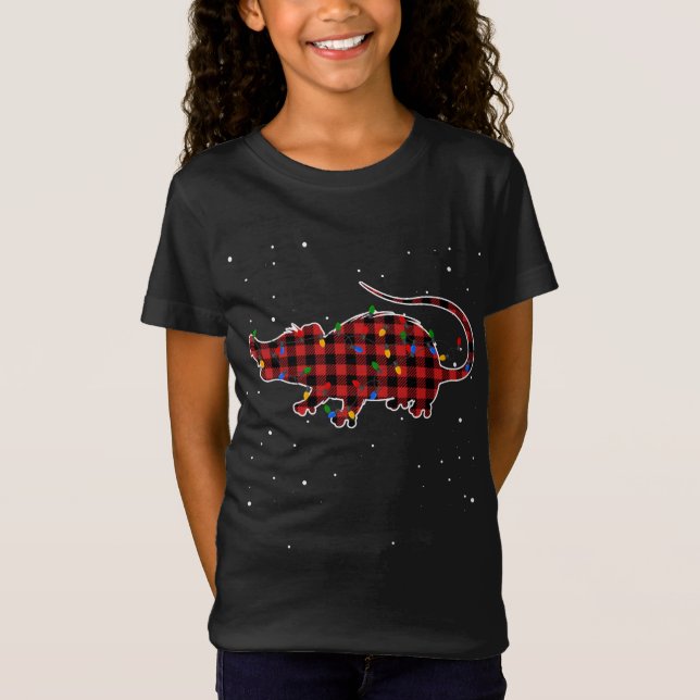 Opossum Possum Weihnachten Kariertes Kostüm Merry  T-Shirt (Vorderseite)
