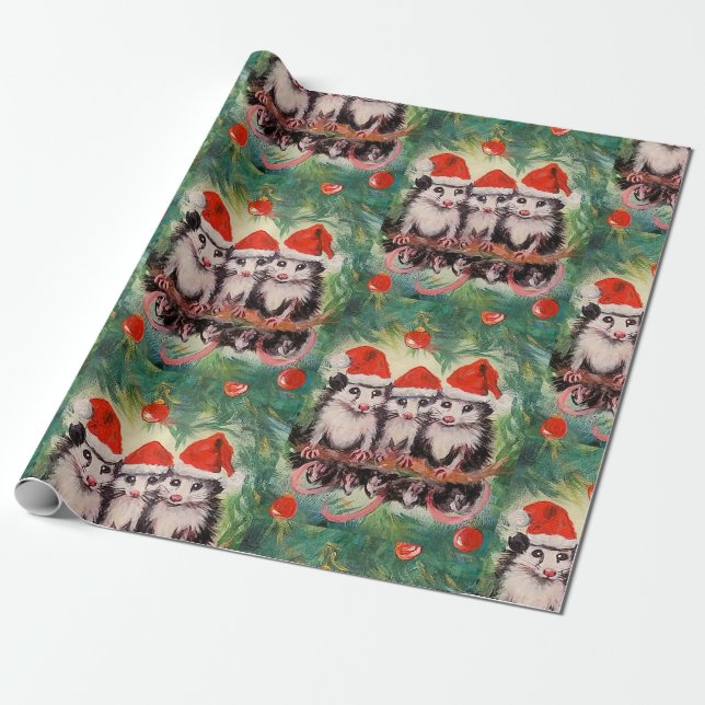 Opossum Santas Wrapping Paper Geschenkpapier (Ungerollt)