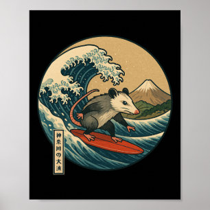 Opossum surft auf der japanischen Kanagawa-Welle J Poster