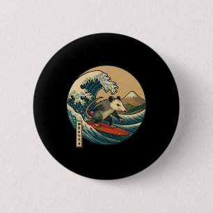Opossum surft auf japanischer Kanagawa-Welle Japan Button
