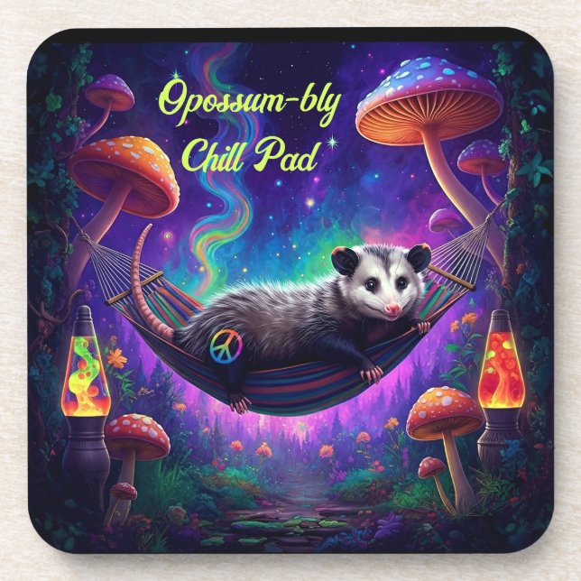Opossum Trippy Psychedelic Hippie Custom Personal Getränkeuntersetzer (Vorderseite)