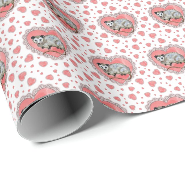 Opossum Valentinstag  Geschenkpapier (Rolleneckpunkt)
