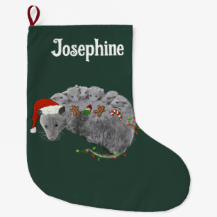 Opossum-Weihnachtsbaby-Opossums in Lichter gewicke Großer Weihnachtsstrumpf