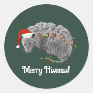 Opossum-Weihnachtsbaby-Opossums in Lichter gewicke Runder Aufkleber