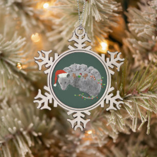 Opossum-Weihnachtsbaby-Opossums in Lichter gewicke Schneeflocken Zinn-Ornament