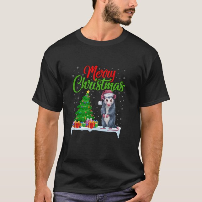 Opossum Weihnachtsbaum Lichter Funny Xmas Opossum  T-Shirt (Vorderseite)