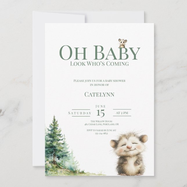 Opossum Woodland Baby Shower Invitation Save The Date (Vorderseite)