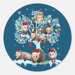 Opossums On Christmas Tree Xmas Lights Santa Oposs Runder Aufkleber