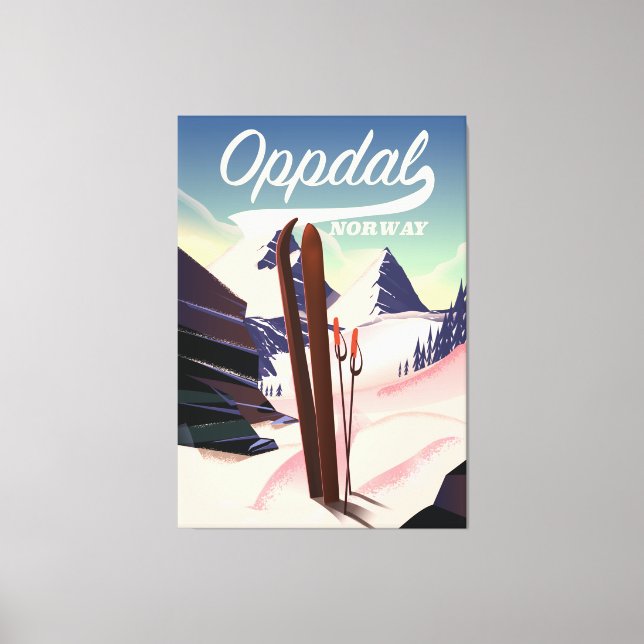 Oppdal Norway Ski Poster. Leinwanddruck (Vorderseite)