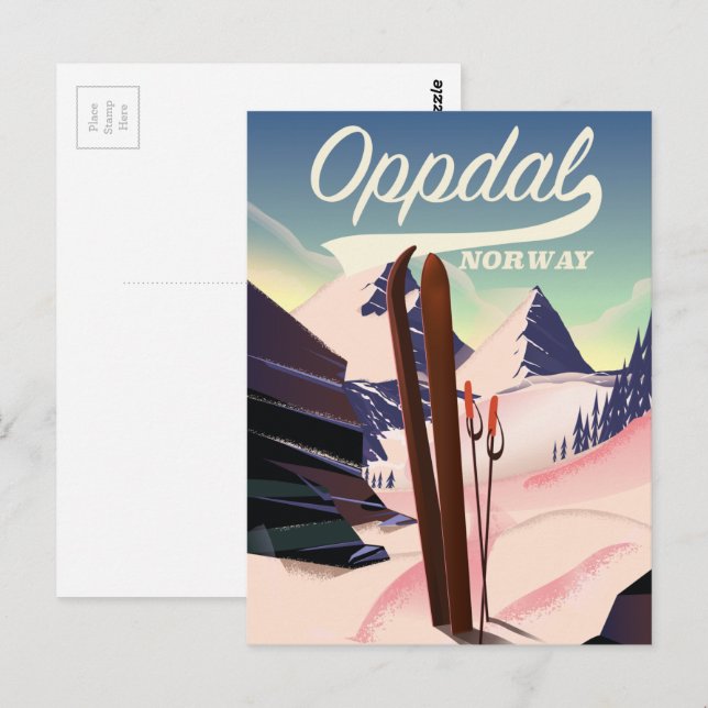 Oppdal Norway Ski Poster. Postkarte (Vorne/Hinten)