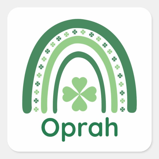 Oprah Name Clover Boho Rainbow Quadratischer Aufkleber (Vorderseite)