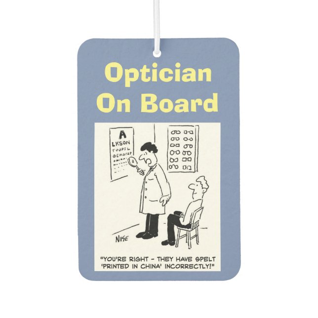 Optiker an Bord. Witziger Cartoon über Optimiker. Autolufterfrischer (Vorderseite)