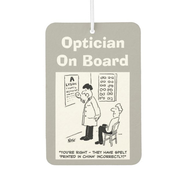 Optiker an Bord. Witziger Cartoon über Optimiker. Autolufterfrischer (Vorderseite)